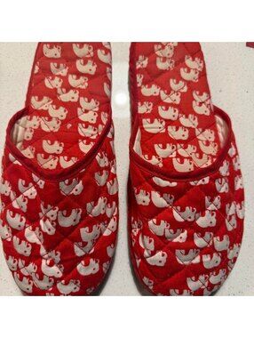 Red Quilted Elephant Print Slip-On House Slippers